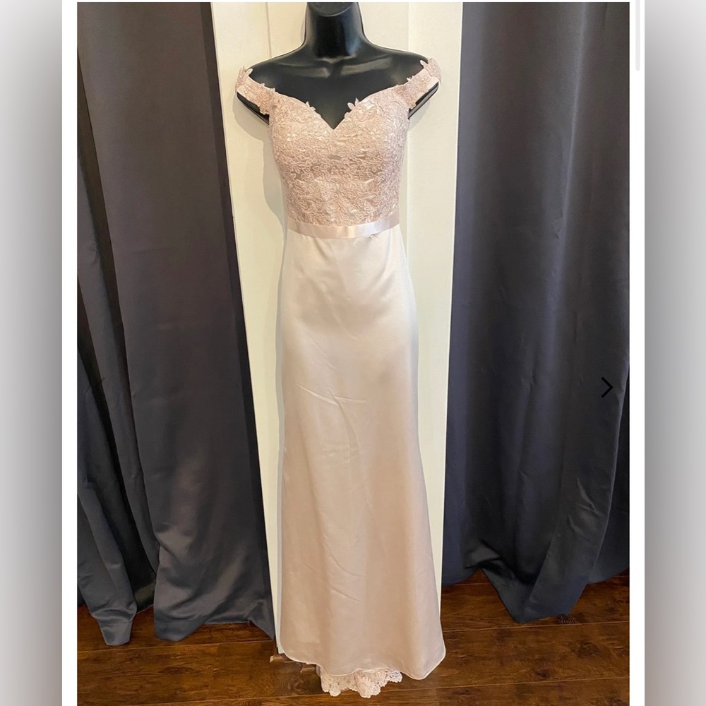 Ashley & Justin Blush Lace Off the Shoulder Bridesmaid Dress size 8